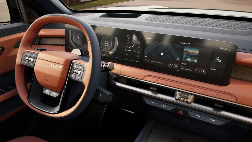 2027 Kia Telluride interior showing redesigned dashboard and upgraded dual screens